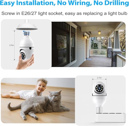 Light Bulb Security Camera 2 Packs, 5G&2.4GHz 2K Security Cameras Wireless Outdoor 360° PTZ Cameras for Home Security with Color Night Vision, 2 Way Talk, AI Human Detection, Screw in Light Socket thumbnail 6