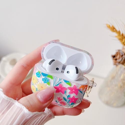 Image of MINSCOSE for AirPods 4 Clear Case,Cute Colorful Flowers Pattern Design with Girly Floral Keychain,Soft Silicone Protective Shockproof Cover with Cleaner Kit for Girls Women-Colorful