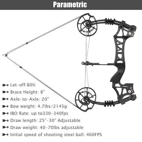 Poearcus Archery Compound Bow Set 40-70lbs Adjustable Steel Ball and Arrow Dual Purpose Bow Hunting Bows for Shooting Bowfishing Targeting Let-off:80% - Image 2