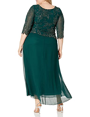 Image of J Kara Women's Plus Size 3 /4 Sleeve Long Beaded Floral Design Dress