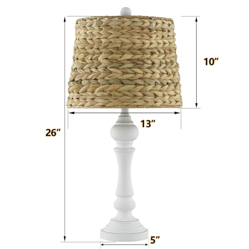 Maxax 26" Boho Rattan Table Lamps Set of 2 for Living Room, Coastal Bedside Lamps with Rattan Shade, Farmhouse Cottage Wicker Lamps, Rustic Resin Nightstand Lamps for Bedroom, White - Image 3