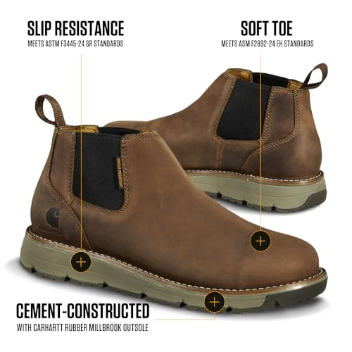 Carhartt Millbrook Romeo Steel Toe Wedge Work Boot - Work Boots for Men on the Move, with 4" Shaft, Brown Oil Tanned Leather, Slip & Electrical Hazard Resistant, FastDry, and Rain Defender3