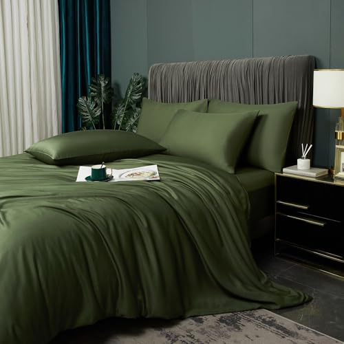 Ropa de cama de bambú hipoalergénica y transpirable, funda nórdica verde de dos piezas 2