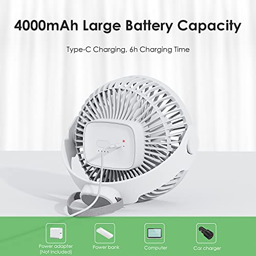 Minthouz Portable Camping Fan, 4000Mah Rechargeable Battery Operated Fan With Hook, 4-Speed Usb Fan With Hanging Rope, 360° Adjustable Personal Fan For Tent Treadmill Rv Golf Car Desktop #TOP4