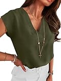 Picture of ANRABESS Women Tops Cap Sleeve Textured Dressy Casual V Neck Shirts 2026 Summer Business Work Blouses Outfits Army Green Medium
