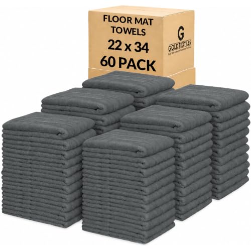 Premium Bulk Bath Mat Floor Towel Set - 60 Pack | 22x34 Inches | Grey [ Not a Bathroom Rug] - Hotel Quality Reversible Bathroom Mat - Easy to Clean and Ring Spun Cotton (22 x 34, Grey - 60 Pcs)