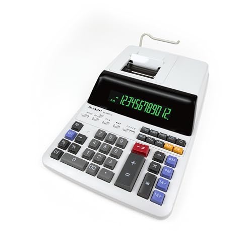 Sharp EL-2607 LG druckender Tischrechner (12 Stellen, LCD Display, schwarz/rot Druck, Netzanschluss) Weiß