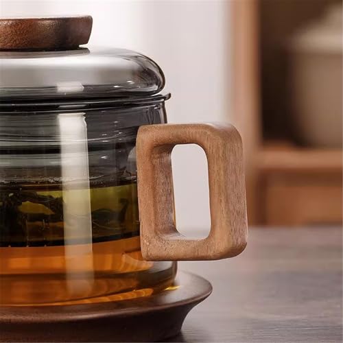 Taza de té pequeña de borosilicato transparente de alta pureza con asa de madera noble y tapa 8