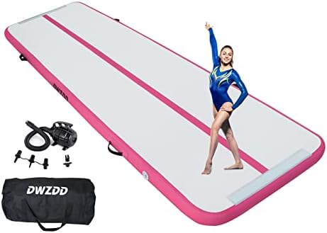 Dwzdd Air Track Tumbling Mat 10ft/13ft Blow up Gymnastic Mats with Electric Inflatable Pump, Repair Kit, Bag for Home/Training/Yoga/Water
