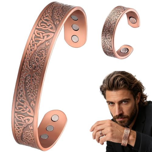 YKTOZU 2pcs Unisex Bracciale In Rame Puro & squillo,Bracciales Magnetico Puro Rames Gioiello Lenitivo,Gioiello Sportivo Uomo Per Palestra Corsa Tennis Regalo Compleanno,Natale e Halloween