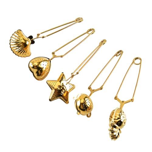 DEARMAMY Passoire à Thé Infuseur Créative En Acier Inoxydable Doré Lot De 5 Pièces Filtre à Feuilles Avec Pince Réutilisable Pour Infusion De Thé En Feuilles Accessoires Cuisine Et