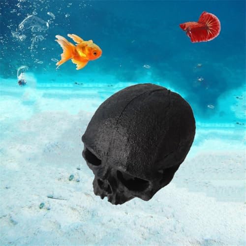 Image of Aquarium Terrarium Skull Decor, Reptile Hide House Shelter Cave for Geckos Spider Lizard Snake, Fish Tank Hide Cave House Hideouts Stones for Small Fish Shrimp Betta Crab Guppy Cichlids (Black)
