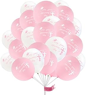 12Pcs Christening Balloons Girl Christening Balloon Pink Decorations for Girls On Your Christening Day Baby Shower Fairy Cross Birthday Church Latex Balloon Pink and White Party Supplies