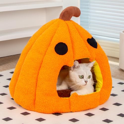 Lit de couchage chaud citrouille et grotte douce pour chatons - 3