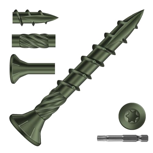 Image of #8 x 1-1 /4 inch Deck Screws (175Pcs) 1lb. Carbon Steel, Green, Flat Head, Rust Resistant epoxy Coated, with T25 Star Bit