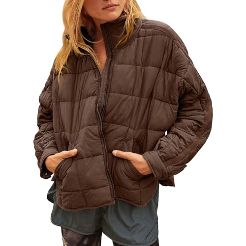 Quilted Puffer Jacket Women Cropped Lightweight Casual Padded Coat Puffy Warm Long Sleeve Zip Up Winter Coats Trendy2