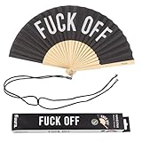 FISURA - Origineller Handfächer mit f*ck off-Botschaft. Moderner und lustiger Holzfächer. Schwarzer Fächer. Maße: 42,5 x 23 cm. Holz und Textil.