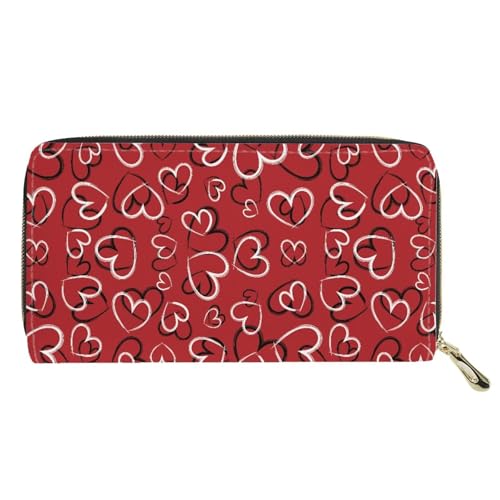 Womens Wallet Heart Purse Leather Credit Card Holder Valentines Day Gifts for Her, Zip Around Clutch Travel Coin Pockets for Teen Girls, Red2