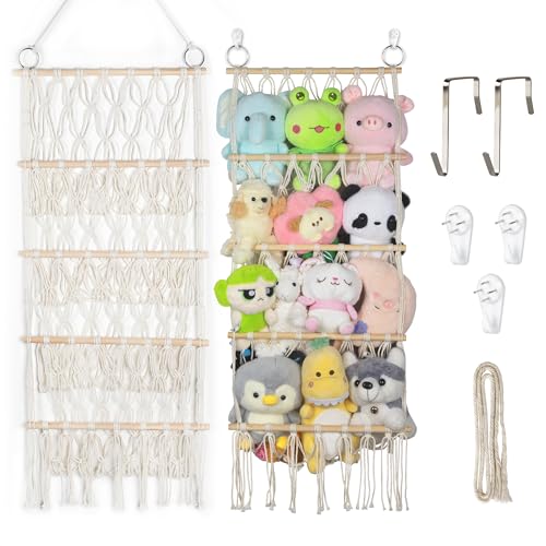 TROMEE 42 cm Breite Kuscheltier Aufbewahrung Stofftier Kuscheltiere Plüschtier Aufbewahrung Netz Hängematte Boho-Macramé-Organizer für Plüschtiere Netz-Hängematte zur