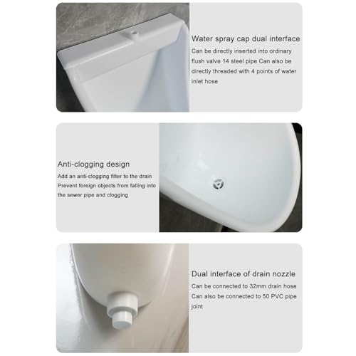 Wall Mounted Commercial Plastic Urinals for Men, Universal Washout High Efficiency Urinal Outdoor Toilet Urine Diverter, Bathroom Adult Garage Urinal, Waterless Urinal with Hose - Thumbnail 4