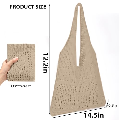 Handmade Crochet Shoulder Bag for Women Vintage Hollow Out Knitted Tote Lightweight Mesh Purse for Beach Shopping Travel2