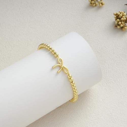 Gold Bracelets for Women 14K Gold Plated Beaded Bracelets Gold Stretch Bead Bracelet Handmade Ball Charm Bracelet Dainty Gold Jewelry Gifts for Women4