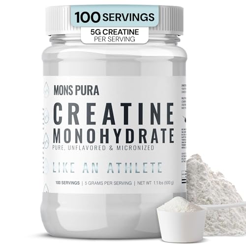 Mons Pura 100% Pure Micronized Creatine Monohydrate Powder (500g) - Unflavored Monohydrate Creatine for Men & Women to Support Muscle Growth, Strength & Recovery - 5g Per Serving (100 Servings)
