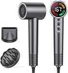 Professional Ionic Hair Dryer, 160,000 RPM High-Speed Brushless Motor, 5X Faster Drying, 500 Million Negative Ions for Anti-Frizz Hair, 9 Heat & Speed Settings, LED Display with Temperature Memory, Dual NTC Temperature Control, 56dB Low Noise, Magnet