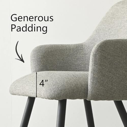 Image of Finch Fox Motel Luxurious Home Collection Upholstery Fabric Arm Dining Room Chairs in Light Grey Color with Black Metal Powder Coated Legs (Set of 2)