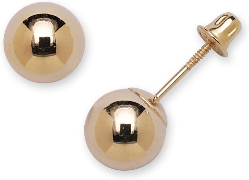 Jewelryweb - Real 14k Yellow Gold 3mm 4mm 5mm 6mm 7mm 8mm Polished Ball Screw back Stud Earrings - Screw Back Earrings for Women - Piercing Earrings