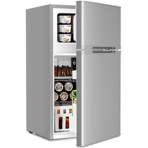 Image of Antarctic Star 3.1 Cu.Ft.Compact Refrigerator with Freezer,Mini Fridge 2-Door with Adjustable Removable Shelves,For kitchen /Apartment /Dorm /Office,GREY