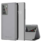 Punkcase Note 20 Ultra Reflector Case Protective Flip Cover W/Scratch Resistant Translucent Mirror Front & Non-Slip PU Leather Back Integrated Kickstand for Galaxy Note20 Ultra 5G (6.9') (Silver)
