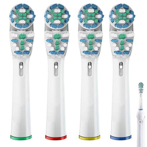 Huybaa Lot de 4 Têtes de Brosse de Rechange Compatible avec OraI-B DuaI CIean & VitaIity Pro – Poils DuP0nt Premium – Double Action Nettoyante & Anneaux de Couleur