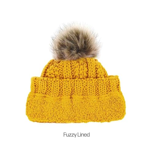 C.C Kids' Children's Cable Knit Faux Fuzzy Fur Pom Fleece Lined Cuff Beanie3