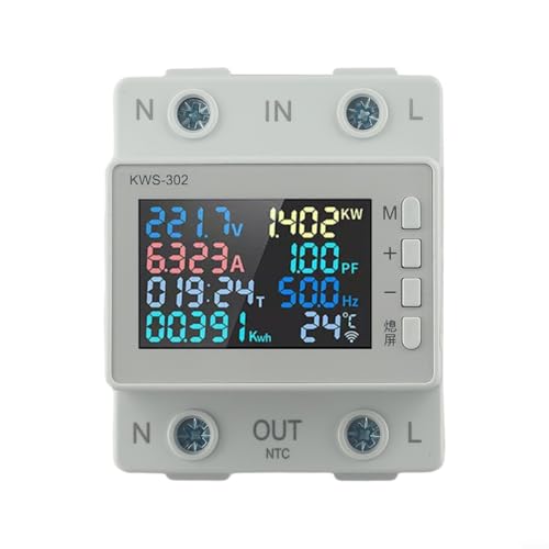Eawfgtuw Misuratore di energia digitale LCD Misuratore di consumo di energia elettrica Misuratore di consumo di energia AC170V-270V Tensione Corrente Frequenza Misurazione della temperatura (KWS-302)