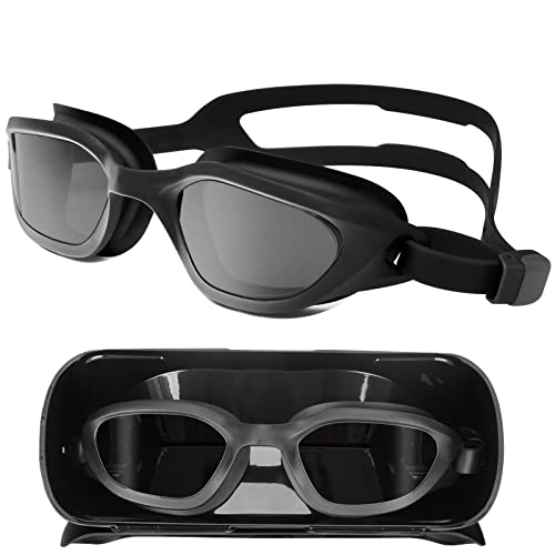 Lunettes de Natation,Lunettes Piscine Antibuée Clear View Anti-fuite Protection UV , Lunettes Natation pour Hommes Femmes Adultes Adolescents (All Black/Smoke Lens) Cover