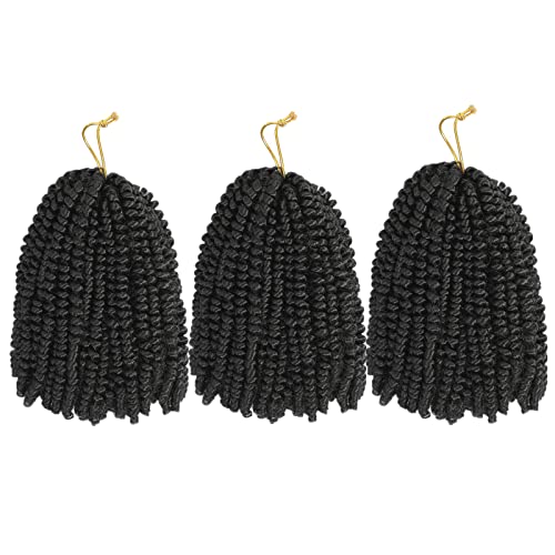 FREESHOW Black Spring Twist Hair 3 Pack Spring Twist Crochet Hair 8 Inch Spring Twist Color 1B (8"X3, 1B)
