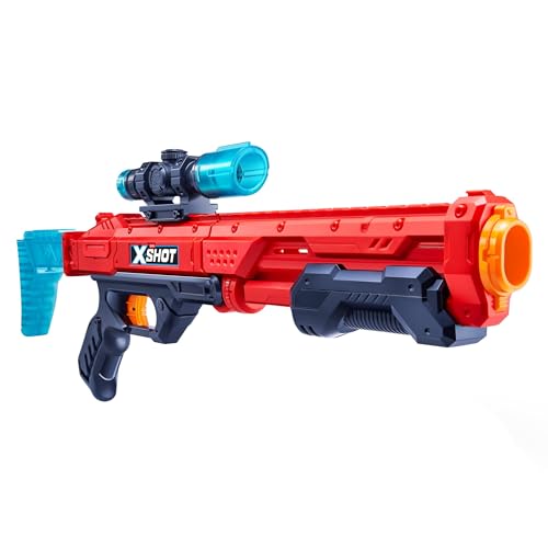X-Shot Hawk Eye Blaster - Pump Action Blaster mit knickbarem Lauf Zielfernrohr & 16 Darts