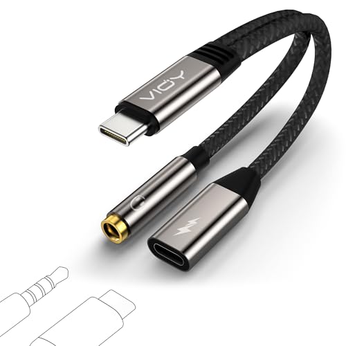VIOY USB C to 3.5mm Headphone and Charger Adapter-2 in 1 Type C to Aux and Charger Splitter with PD 60W Fast Charging and Data Transfer for iPhone 16/15 Pro,iPad Pro,Samsung Galaxy S22 S21 S20,Pixel
