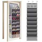 GZOKMOG Over The Door Shoe Organizer - 8 Tier Hanging Shoe Organizer with Large Capacity Pockets, Shoe Organizer for Closet, Shoes Rack for Door, Fits 16-24 Pairs of Sneakers, Boots, Heels – Grey
