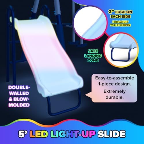 Image of Sportspower Arcadia Star Burst Swing Set: Outdoor Heavy-Duty Metal Playset for Kids with LED Light Up Slide, Swings & Trapeze