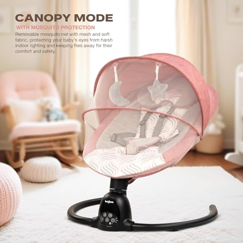 Image of BAYBEE Electric Baby Swing Cradle for New Born Baby | Rocker for Babies with Adjustable Speed & Safety Belt | Automatic Swing Cradle with Mosquito Net, Music & Toys for Infant Boys Girls (Pink)