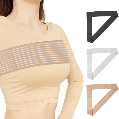 3 PCS Correa De CompresióN Para El Pecho Para Uso Deportivo, Sin Vibraciones, Sujetador Postoperatorio Pecho, Sujetador Postoperatorio Mastopexia Del Sujetador, Cinturón De Pecho (Negro+Blanco+Beige)