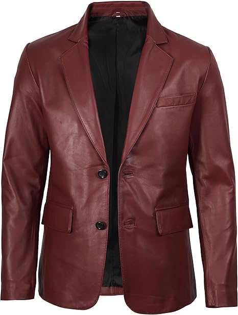 chava Men's Genuine Leather Blazer, Brown, Two-Button Notch Lapel, Regular Fit, Smart Casual Sport Coat-picture-10