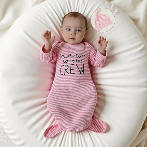 Image of Baby Girl Boy Sleeping Waffle Bag Letter Embroidery Long Sleeve Sleep Striped Sack with Hat 2 Piece Set for Fall