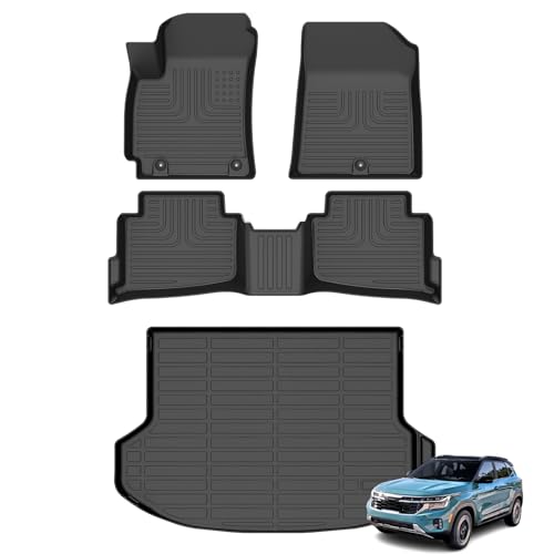 AZYT Floor Mats & Cargo Liner for Kia Seltos 2024 2025 2026 S/LX/EX/SX/X-Line All Weather Automotive TPE Liners Set Anti-Slip Waterproof Floor Liners Accessories (Car Mats+Trunk Mat) Black