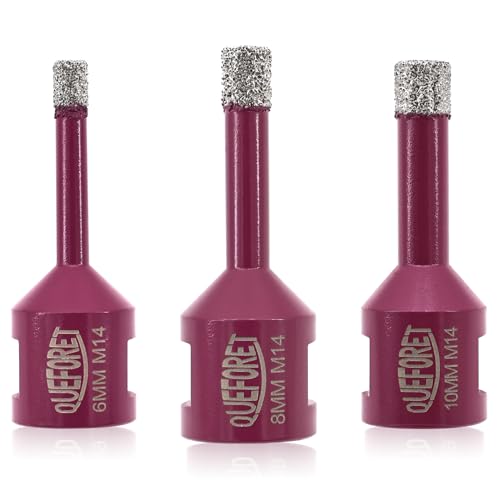 QUEFORET Brocas de Diamante 6/8/10mm x M14-3 Piezas Corona para Porcelánico Azulejos Cerámica Mármol Granito para Amoladora Angular