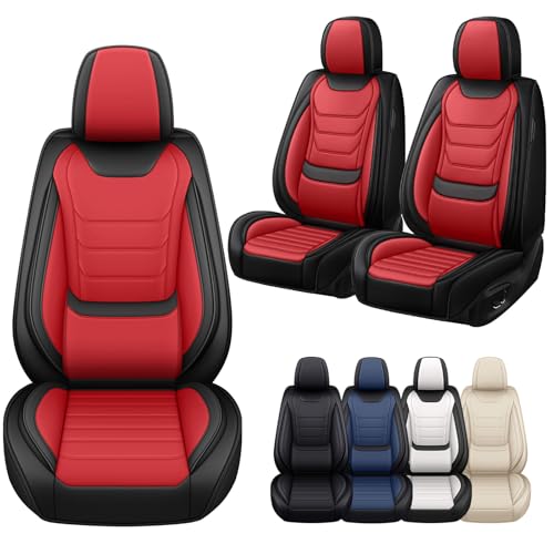 Image of Car Seat Covers Fit for Chevrolet Tahoe 1995-2025, Leather Automotive Seat Covers for Trucks, Heavy-Duty Wear Resistant Seat Protectors, Easy to Install, 2 Seats, Black Red