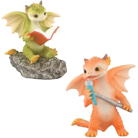 KEEPKAP Dragon Statue Mini Dragon Figurine (Dragon Reading On a Stone and Song of The Dragon) Cover