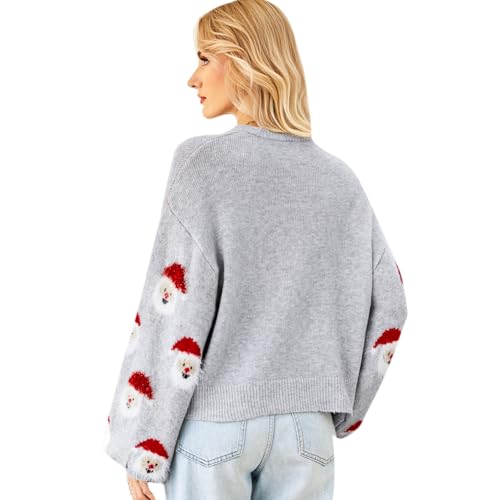 Image of Christmas Sweater for Women, Cute Long Sleeve Crew Neck Santa Claus Knitted Sweater Ugly Christmas Sweater Pullover Top